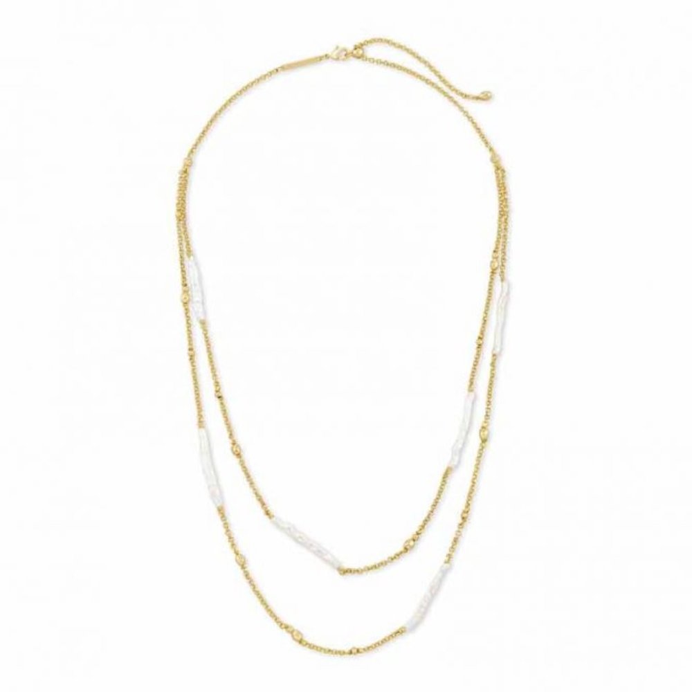Kendra Scott Eileen Gold Tone Multi Strand Necklace in White Pearl